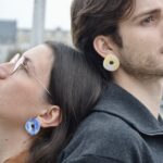 Boucles d'oreilles colorées argile polymère jaune lila opale saboom