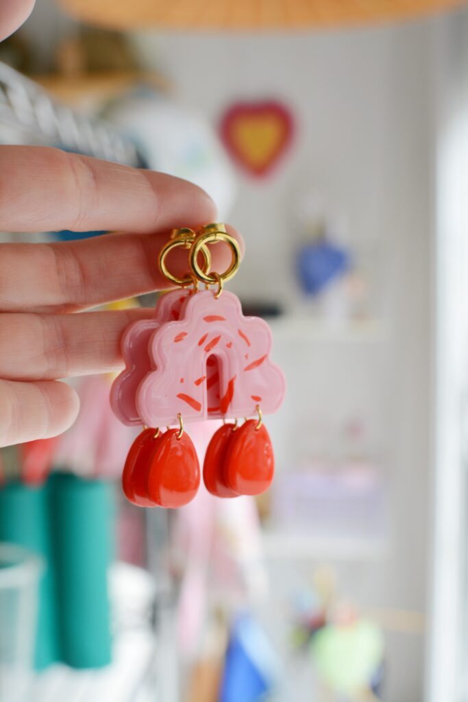 Boucles d'oreilles Saboom Victoria rouge et rose