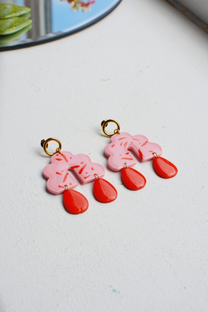 Boucles d'oreilles Saboom Victoria rouge et rose